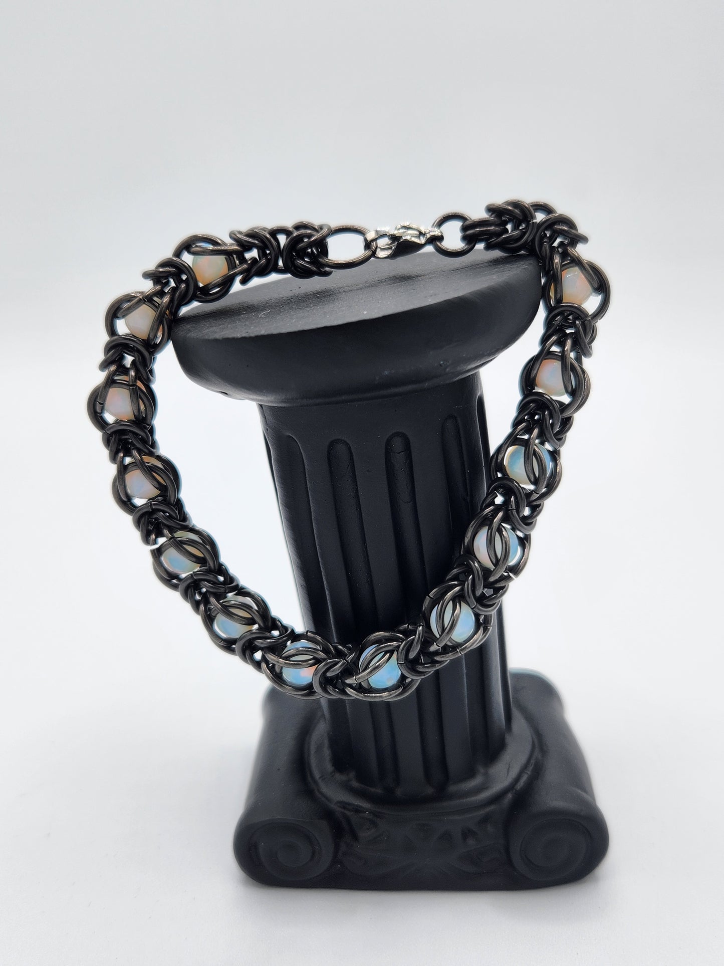Black Glass Titanium and Opal Bracelet