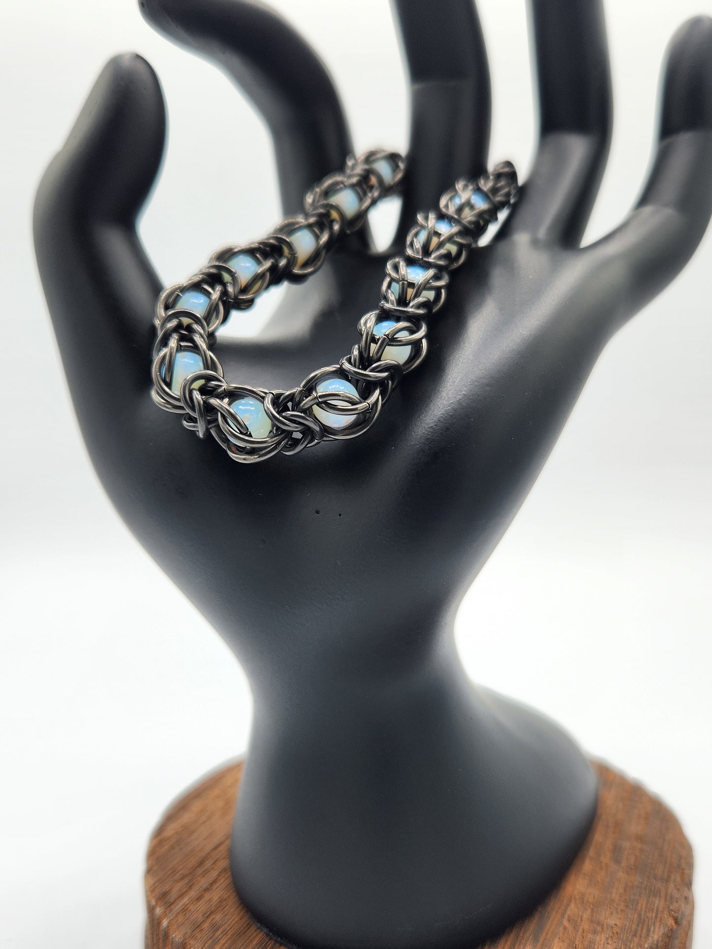 Black Glass Titanium and Opal Bracelet