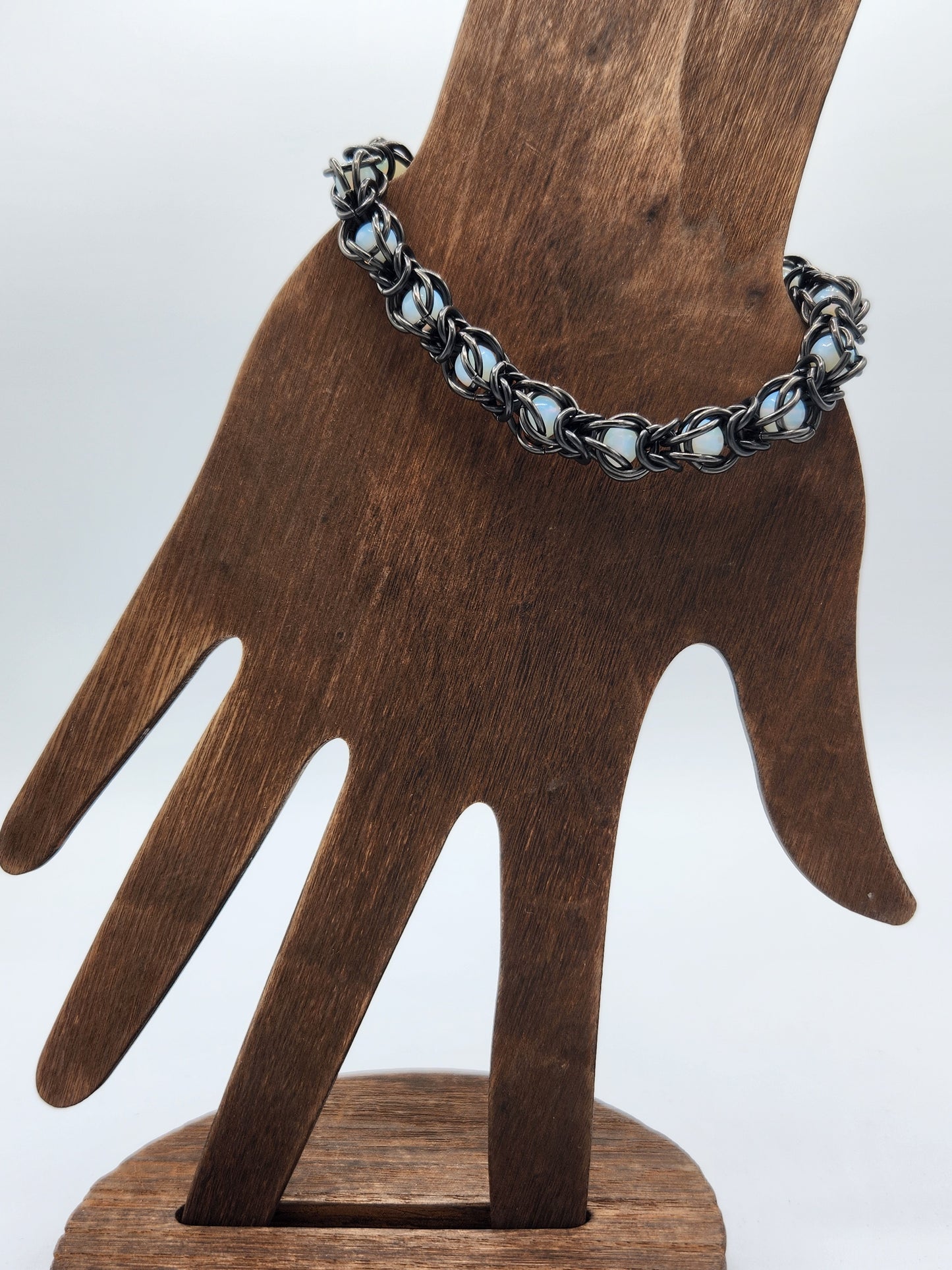 Black Glass Titanium and Opal Bracelet