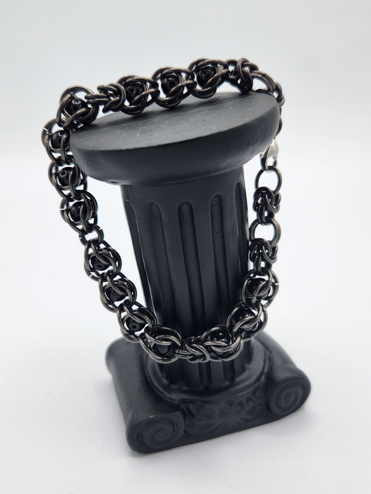 Black Glass Titanium and Black Bead Bracelet