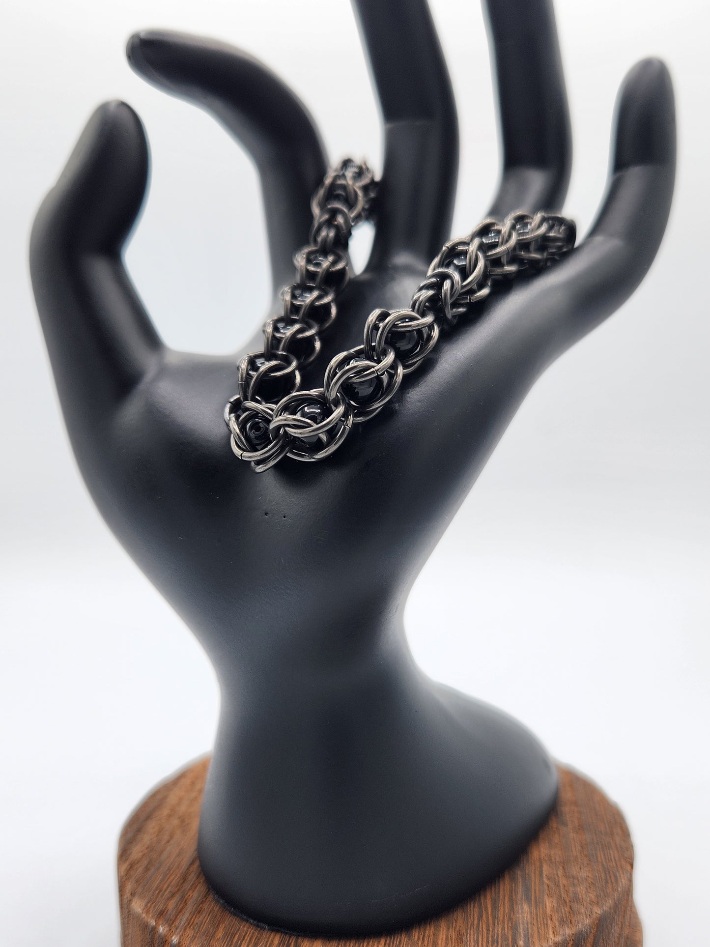 Black Glass Titanium and Black Bead Bracelet