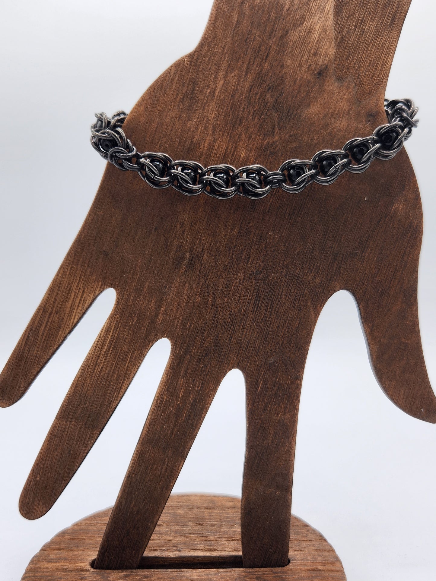 Black Glass Titanium and Black Bead Bracelet