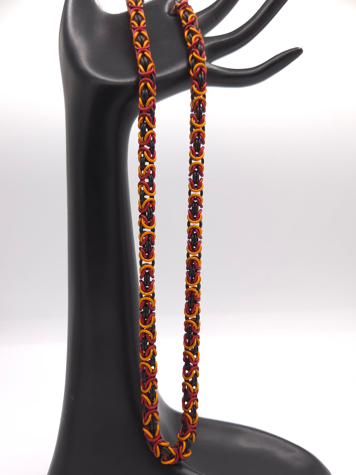 Matte Black, Matte Red, and Matte Orange Byzantine Necklace