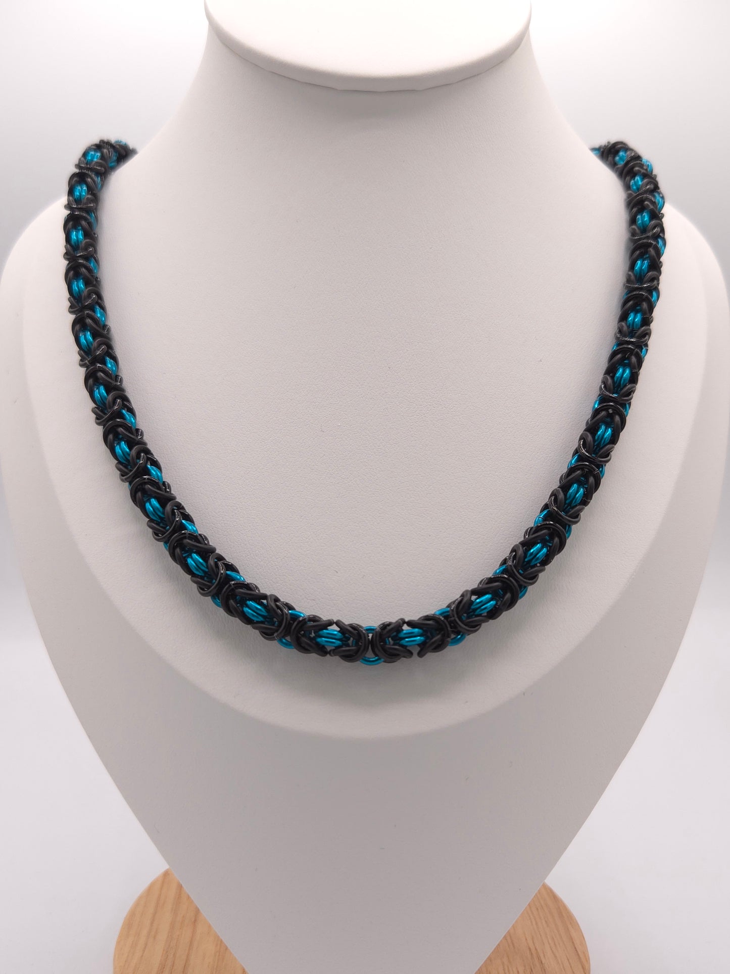 Matte Black and Teal Byzantine Necklace