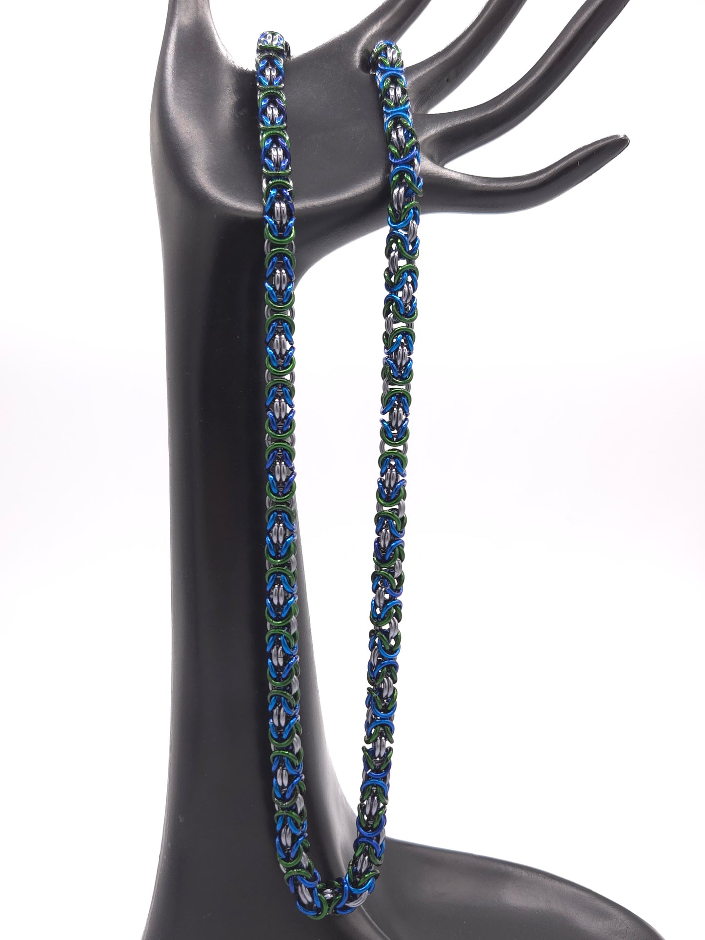 Black Ice, Blue, and Green Byzantine Necklace