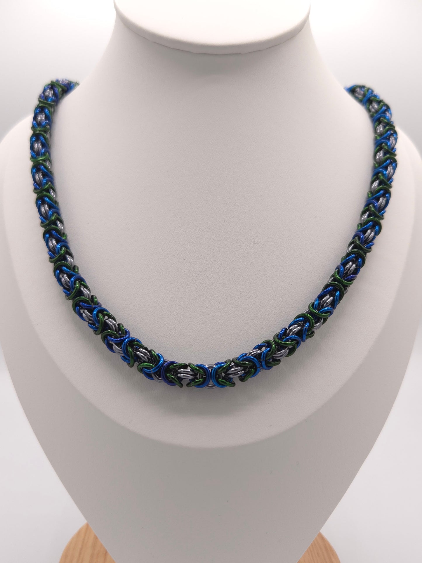 Black Ice, Blue, and Green Byzantine Necklace