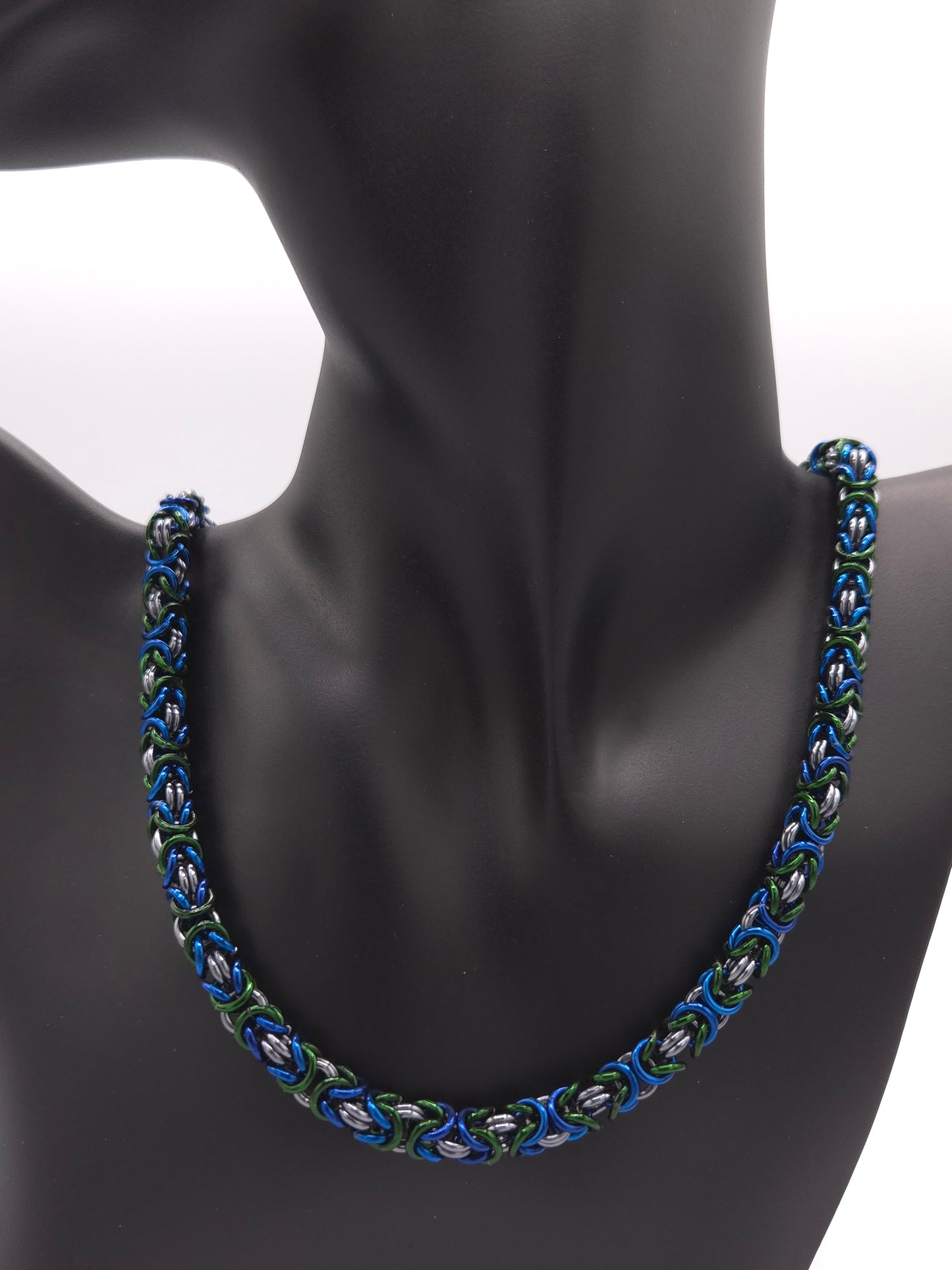 Black Ice, Blue, and Green Byzantine Necklace