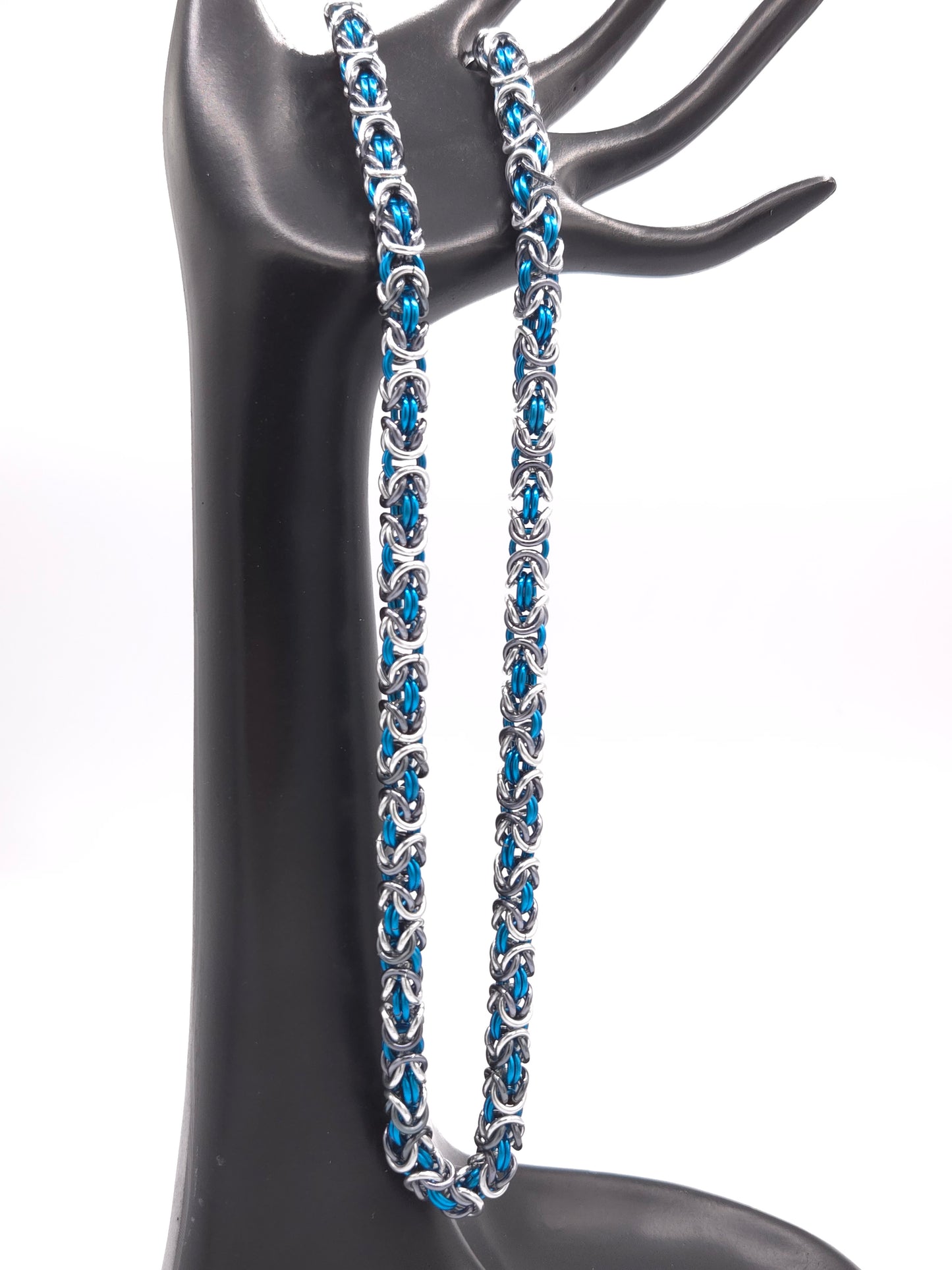 Black Ice, Silver, and Maui Blue Byzantine Necklace