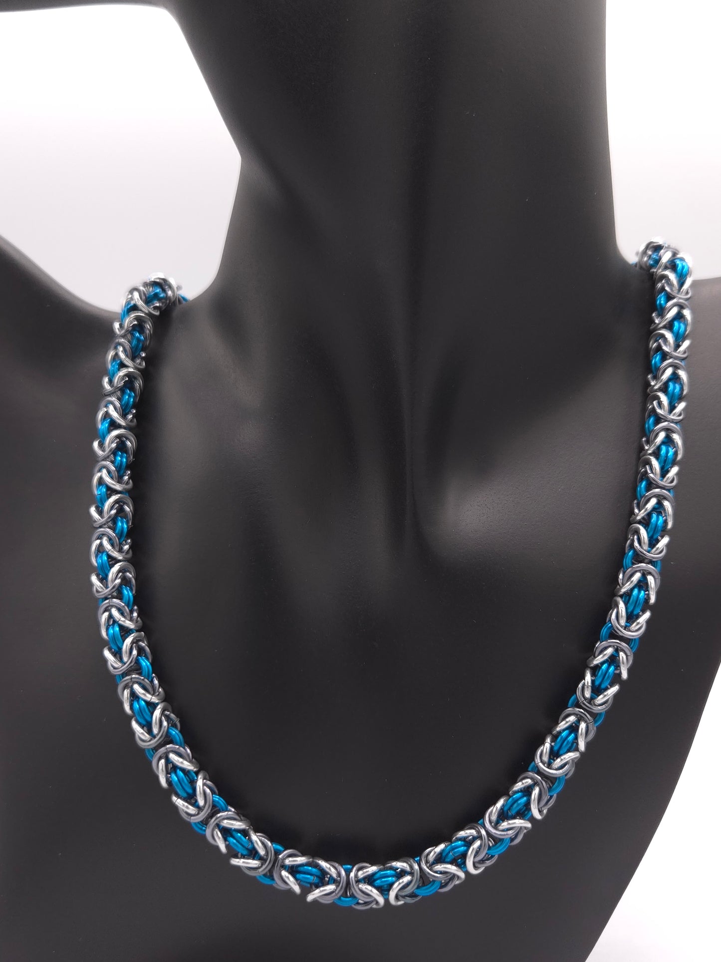 Black Ice, Silver, and Maui Blue Byzantine Necklace