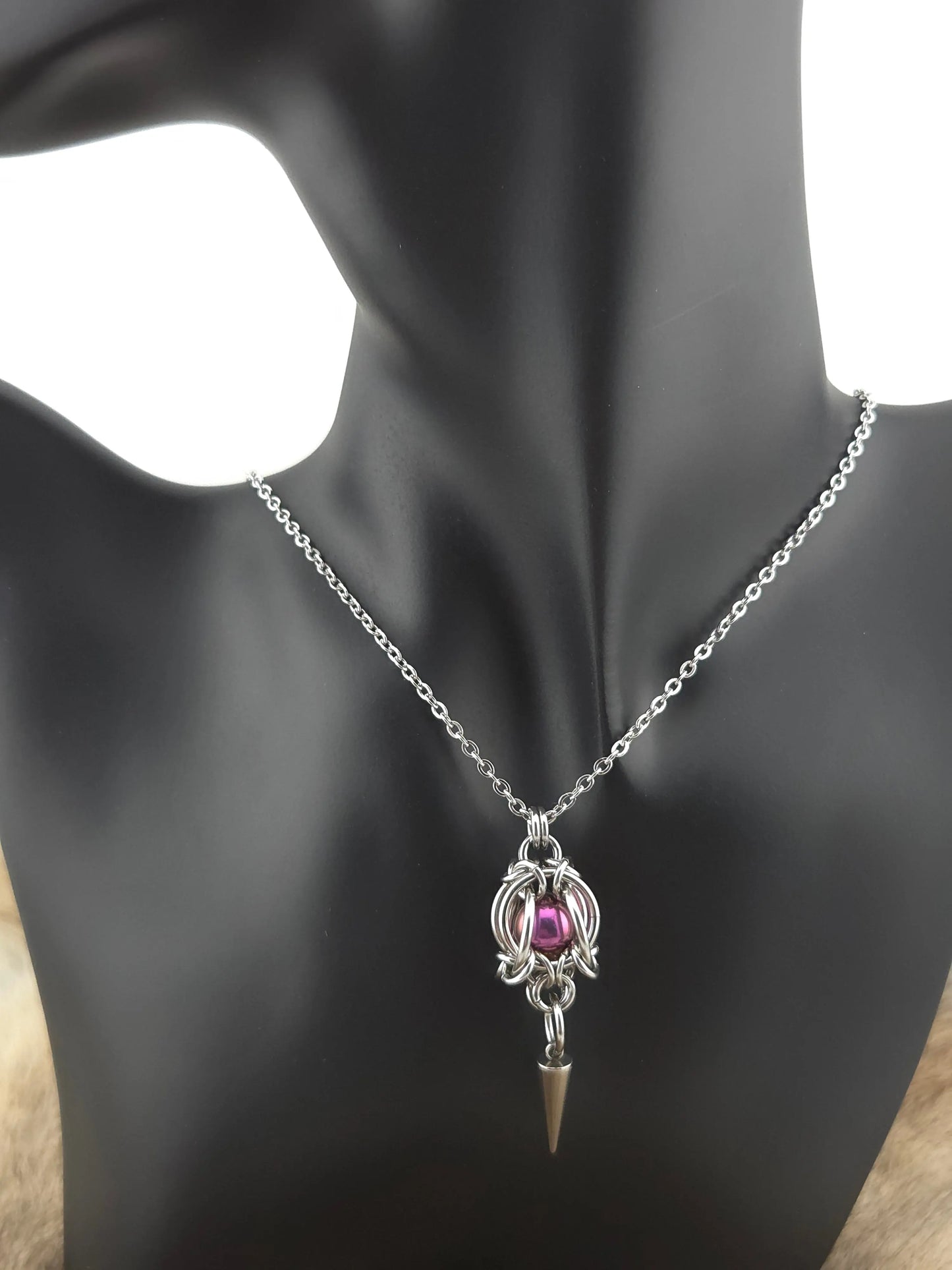Stainless Steel Mermaid Lantern Pendant - Violet with a Spike - 24" Chain Foxweave Studios