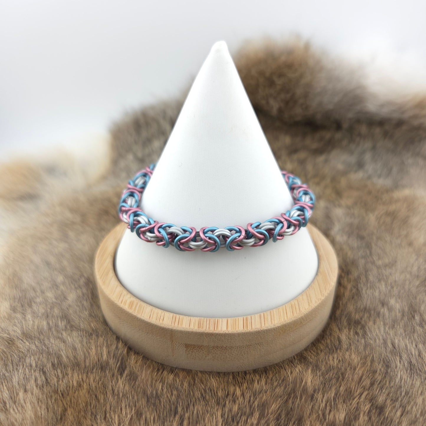 Anodized Aluminum Byzantine Bracelet - Matte Transgender Pride Foxweave Studios