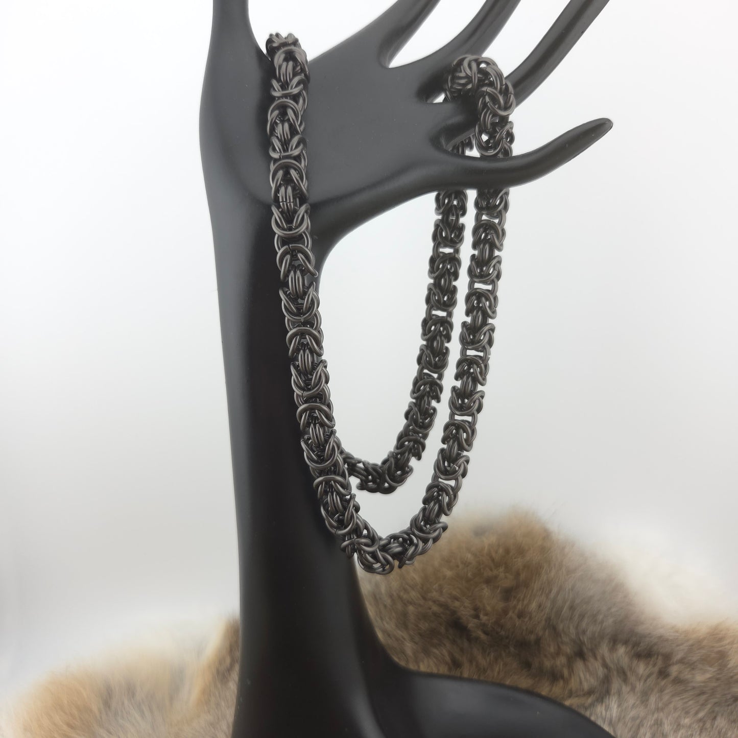 Heavy Byzantine Chainmail Necklace - Black Glass Titanium 21"