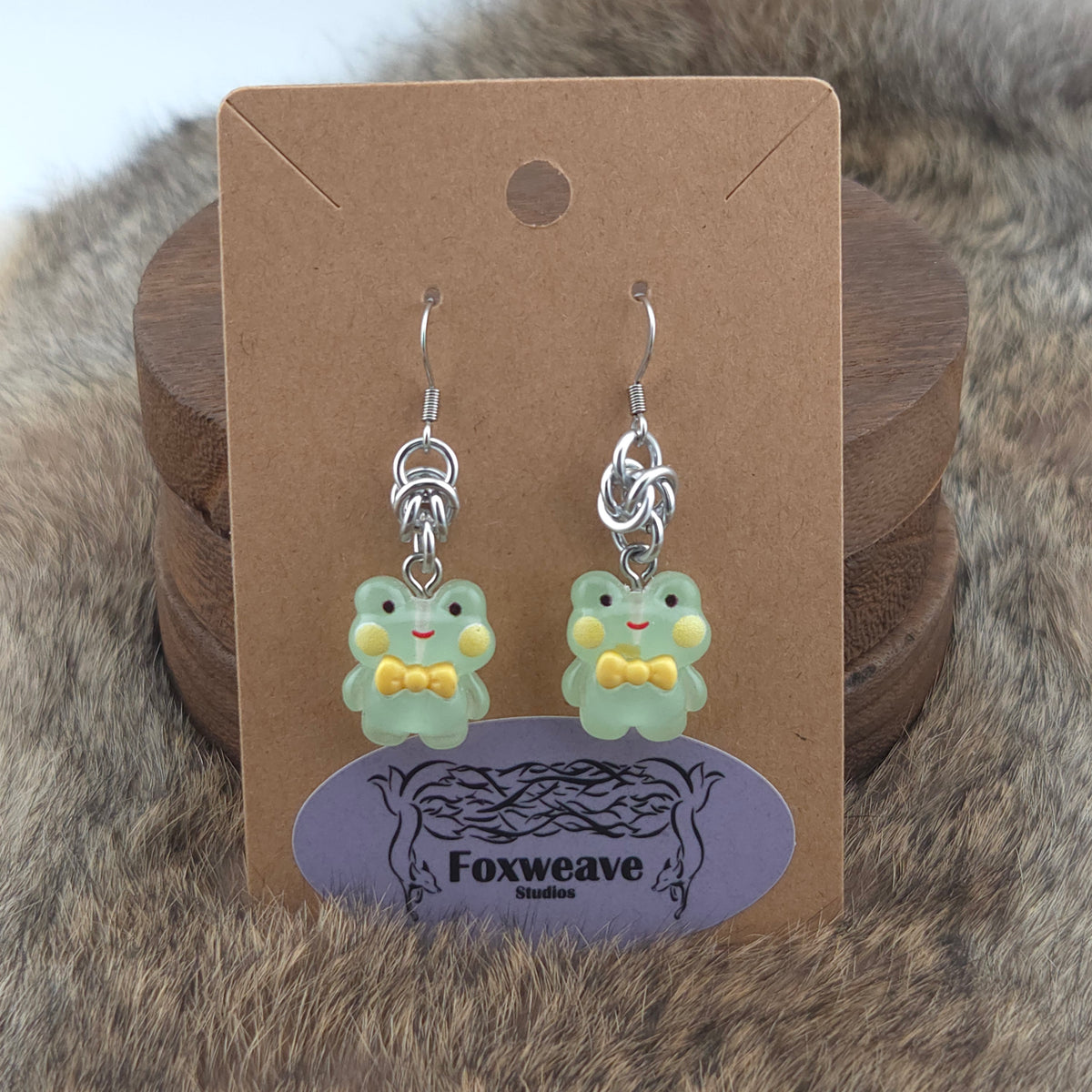 Earrings - Green Frogs - Acrylic Charm on Stainless Steel Hooks