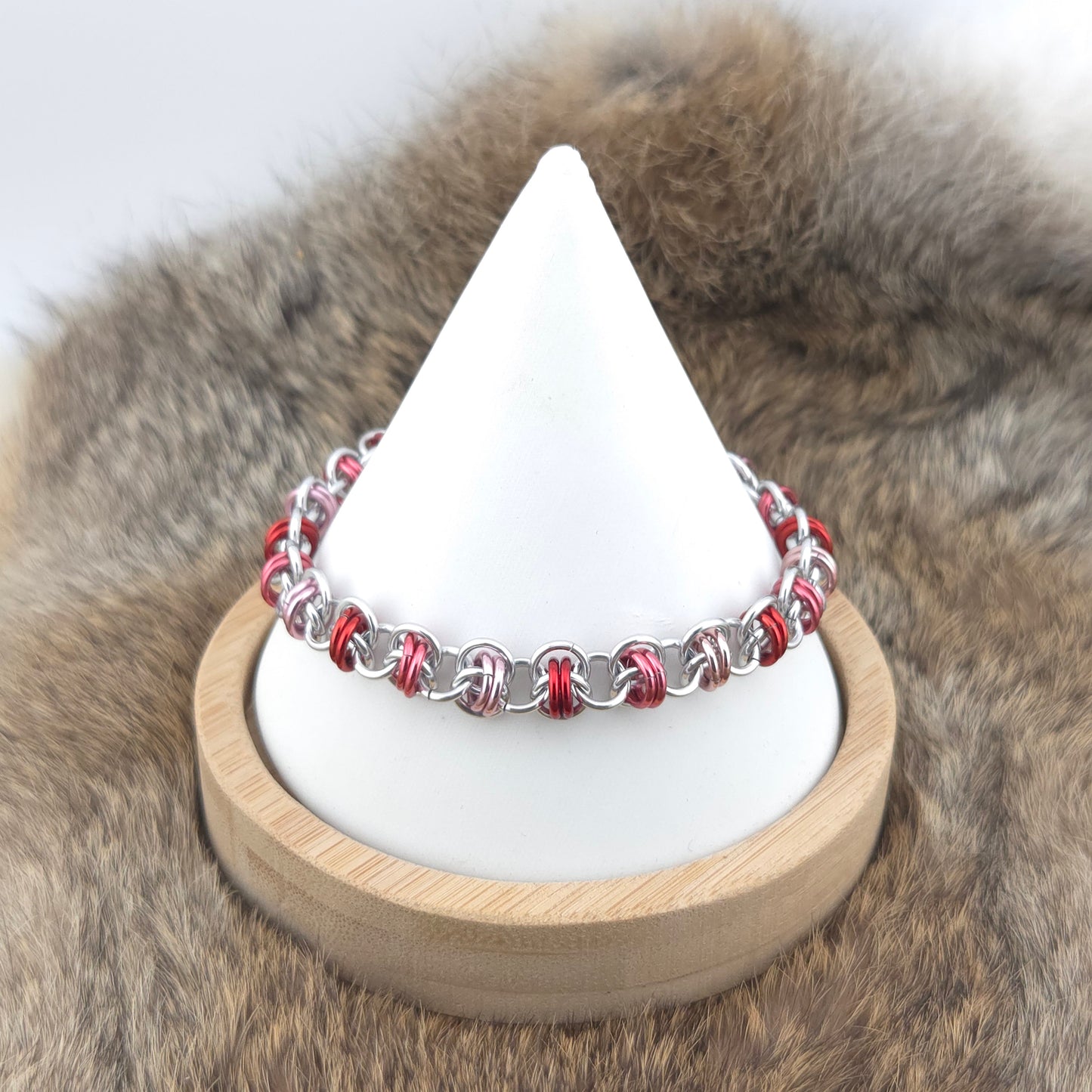 Barrel Weave Chainmail Bracelet - Red, Dark Rose, Pink, Silver - Premium Anodized Aluminum