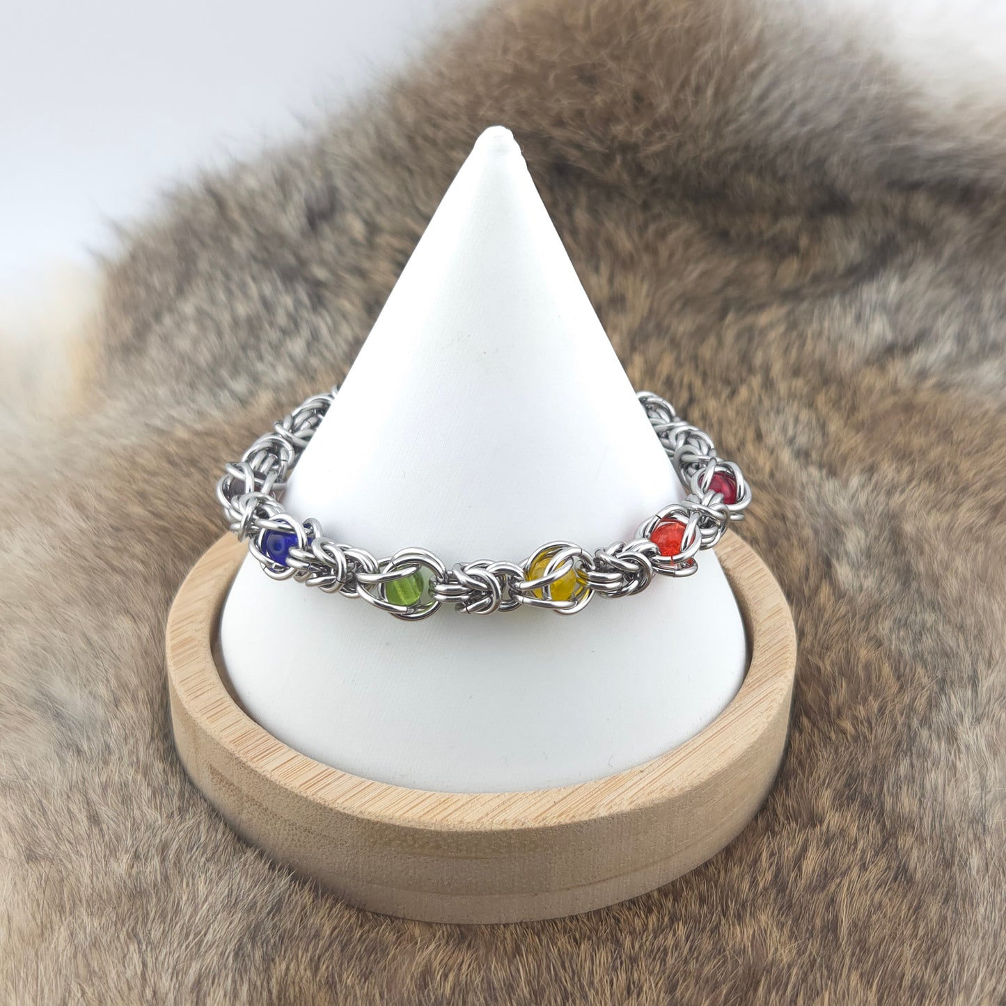 Captured Bead Bracelet - Stainless Steel with a Rainbow of Beads