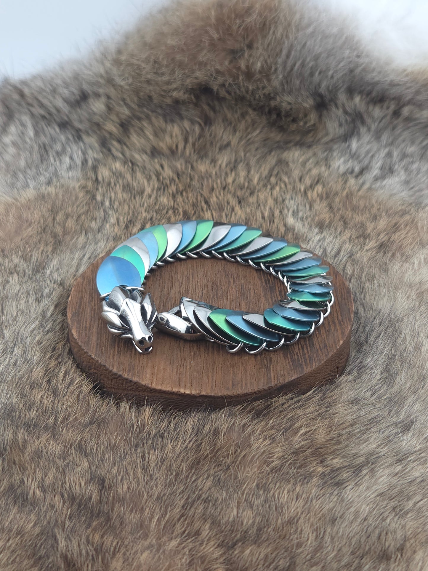 Dragon Scale Bracelet - Blue and Green Titanium, Stainless Steel - Unique 0002