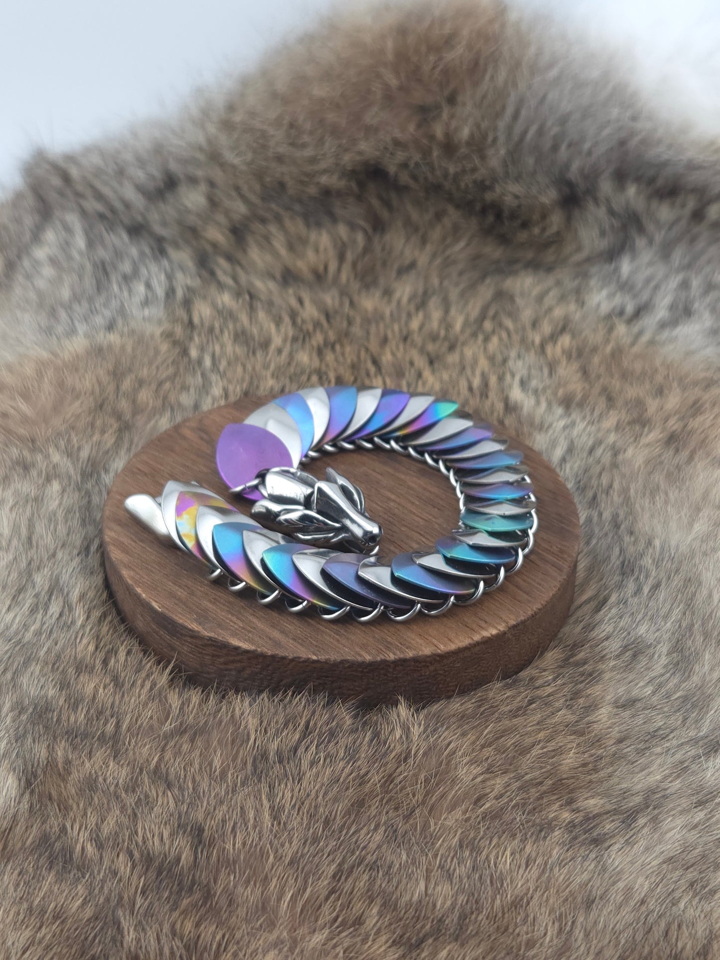 Dragon Scale Bracelet - Uniquely Anodized Titanium and Stainless Steel - Unique 0010
