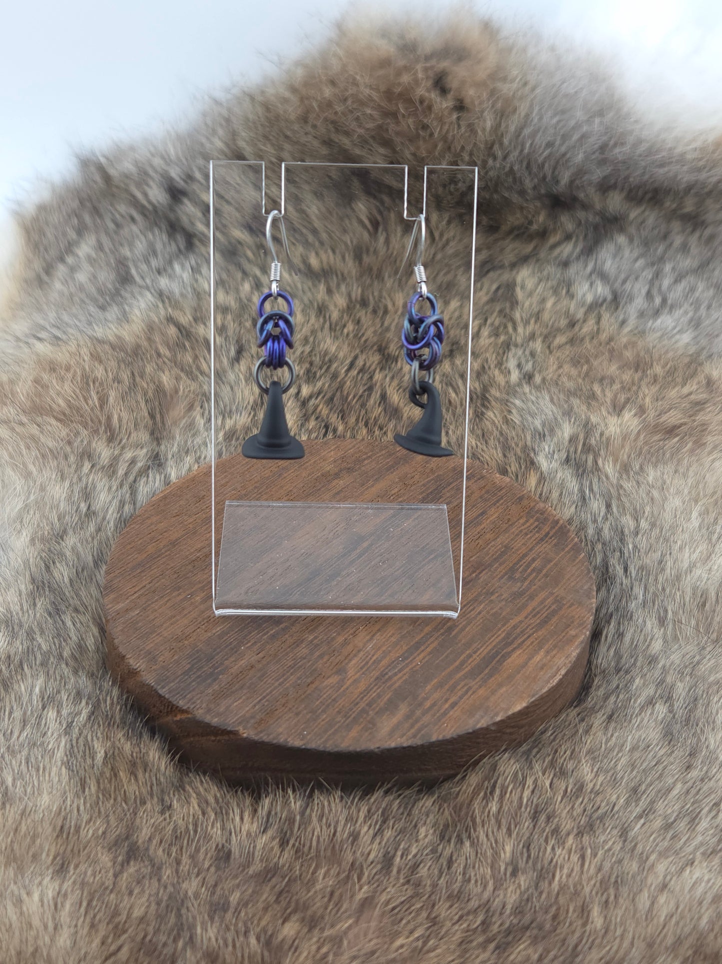Earrings - Dark Purple Titanium - Witch Hats (Hooks)
