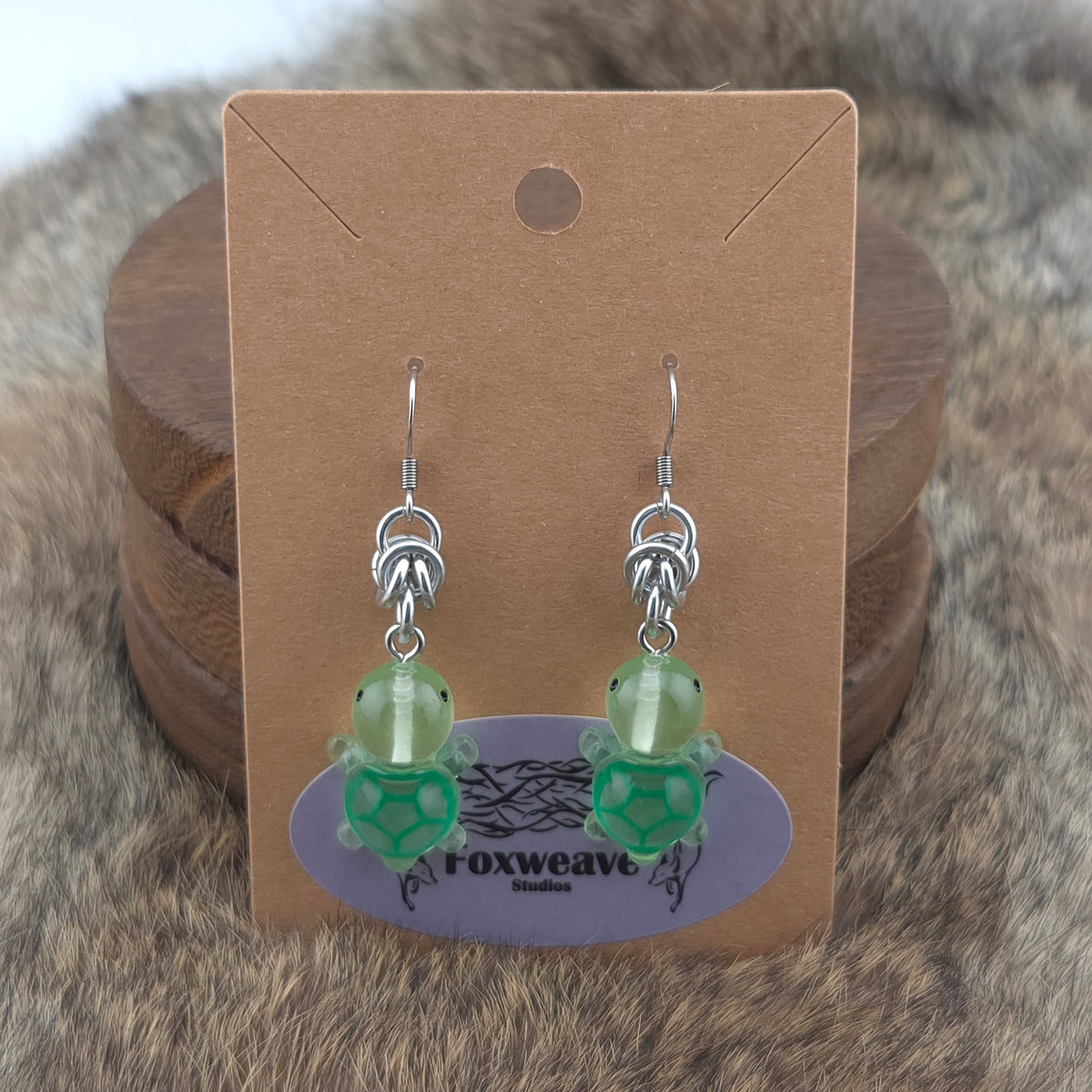 Earrings - Green Turtles - Acrylic Charm on Stainless Steel Hooks