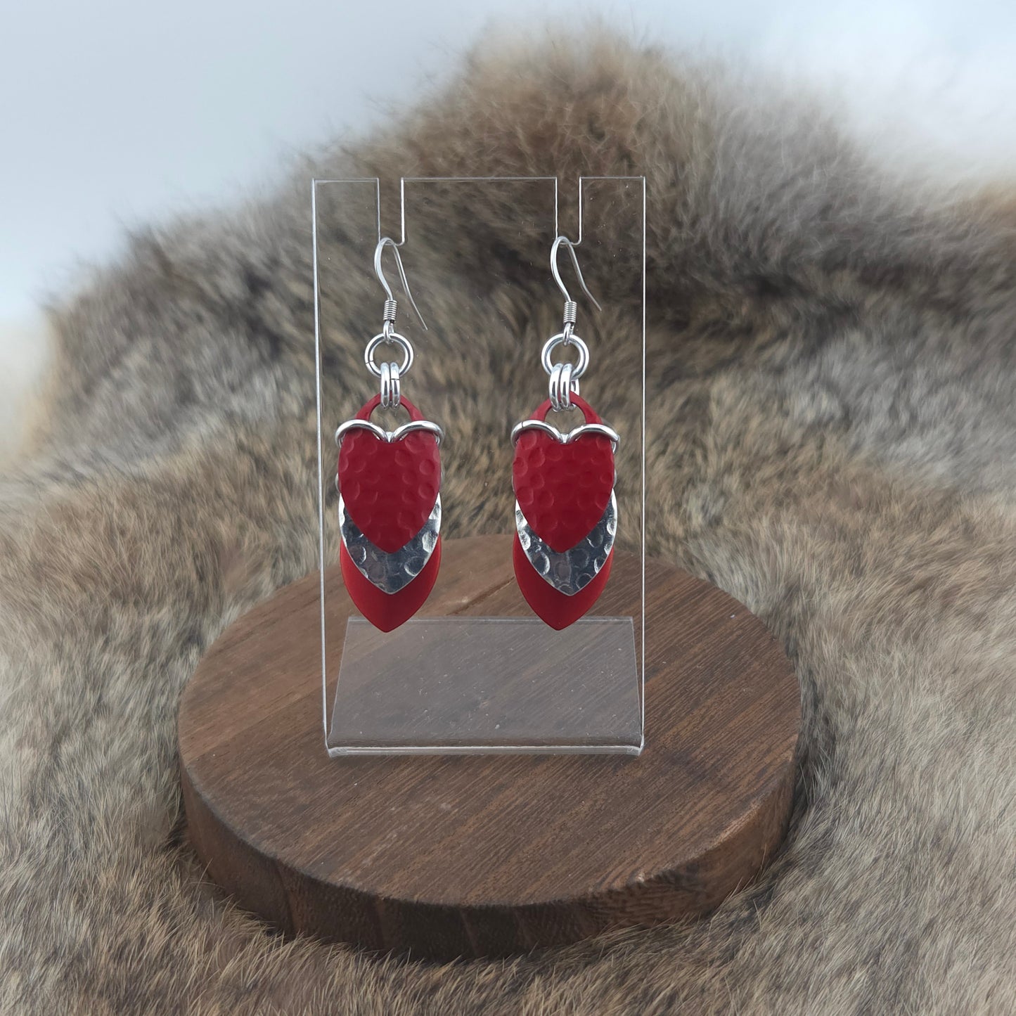Earrings - Hammered Marsala, Hammered Silver, Candy Apple - Premium Anodized Aluminum (Hooks)