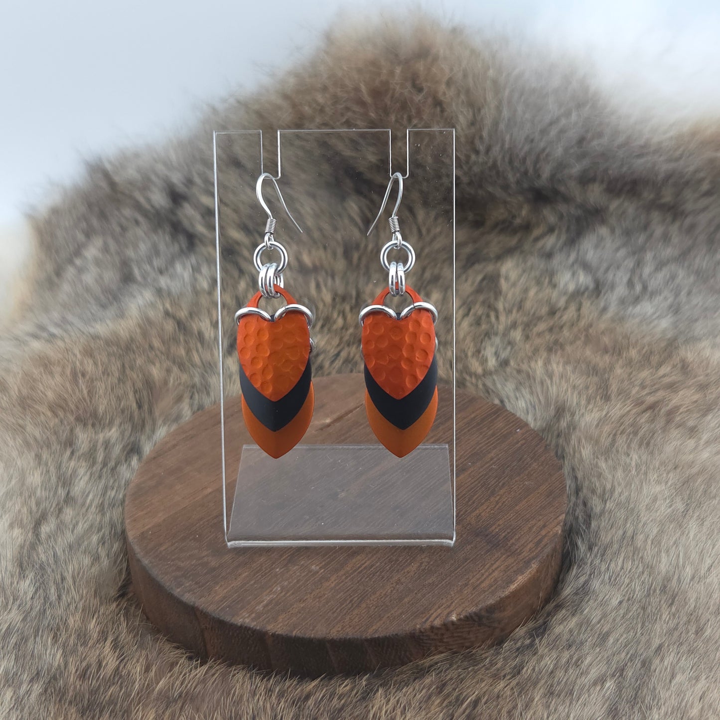 Earrings - Hammered Pumpkin, Onyx, Pumpkin - Premium Anodized Aluminum (Hooks)