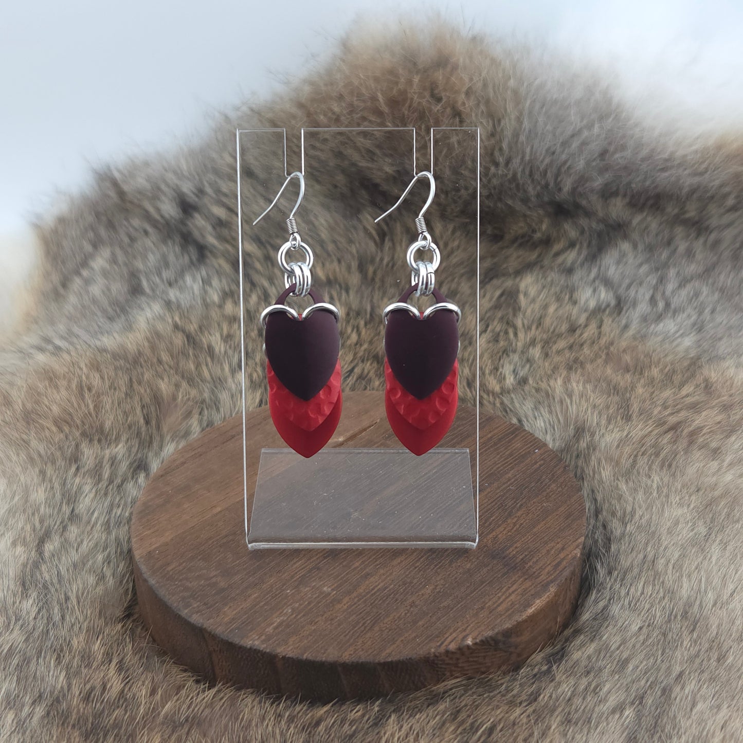 Earrings - Henna, Hammered Candy Apple, Marsala - Premium Anodized Aluminum (Hooks)