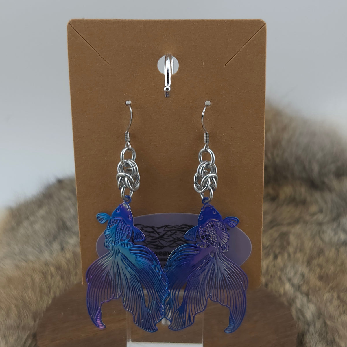 Earrings - Koi Fish, Blue - Stainless Steel Filigree on Stainless Steel Hooks