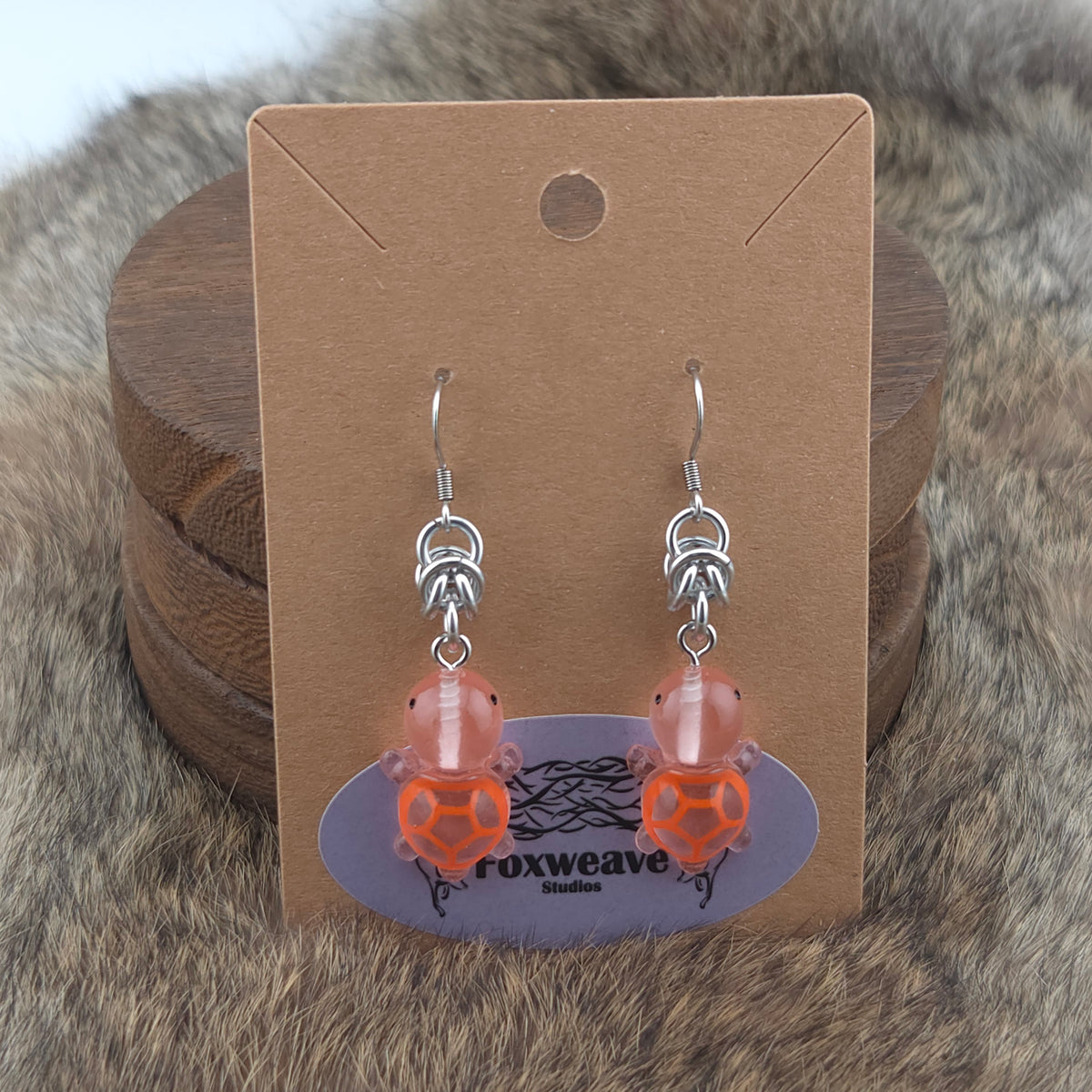 Earrings - Peach Turtles - Acrylic Charm on Stainless Steel Hooks