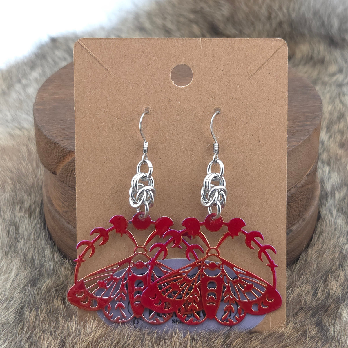 Earrings - Crimson Moths - Stainless Steel Filigree on Stainless Steel Hooks