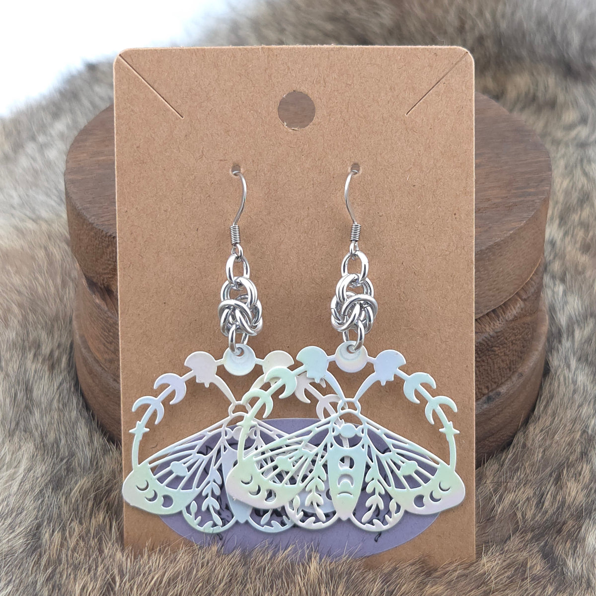 Earrings - White Moths - Stainless Steel Filigree on Stainless Steel Hooks