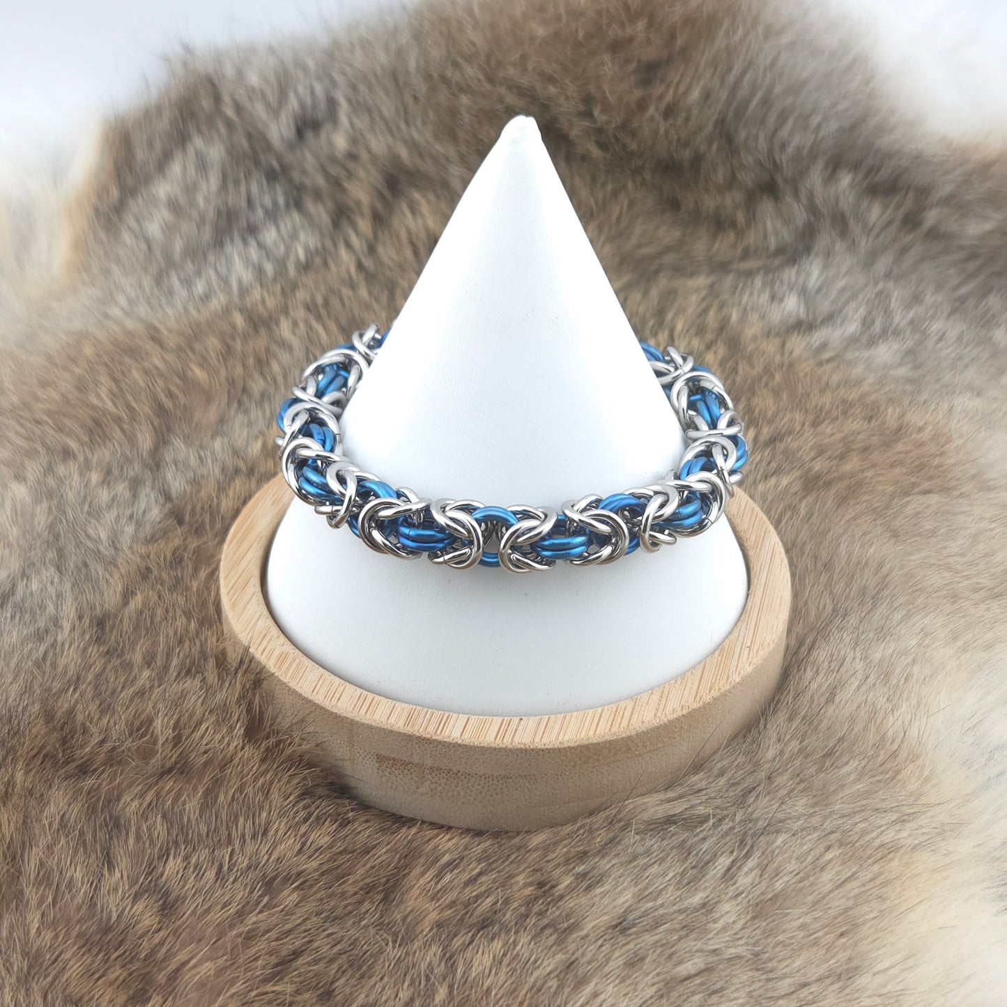 Heavy Byzantine Chainmail Bracelet - Stainless Steel and Blue Titanium