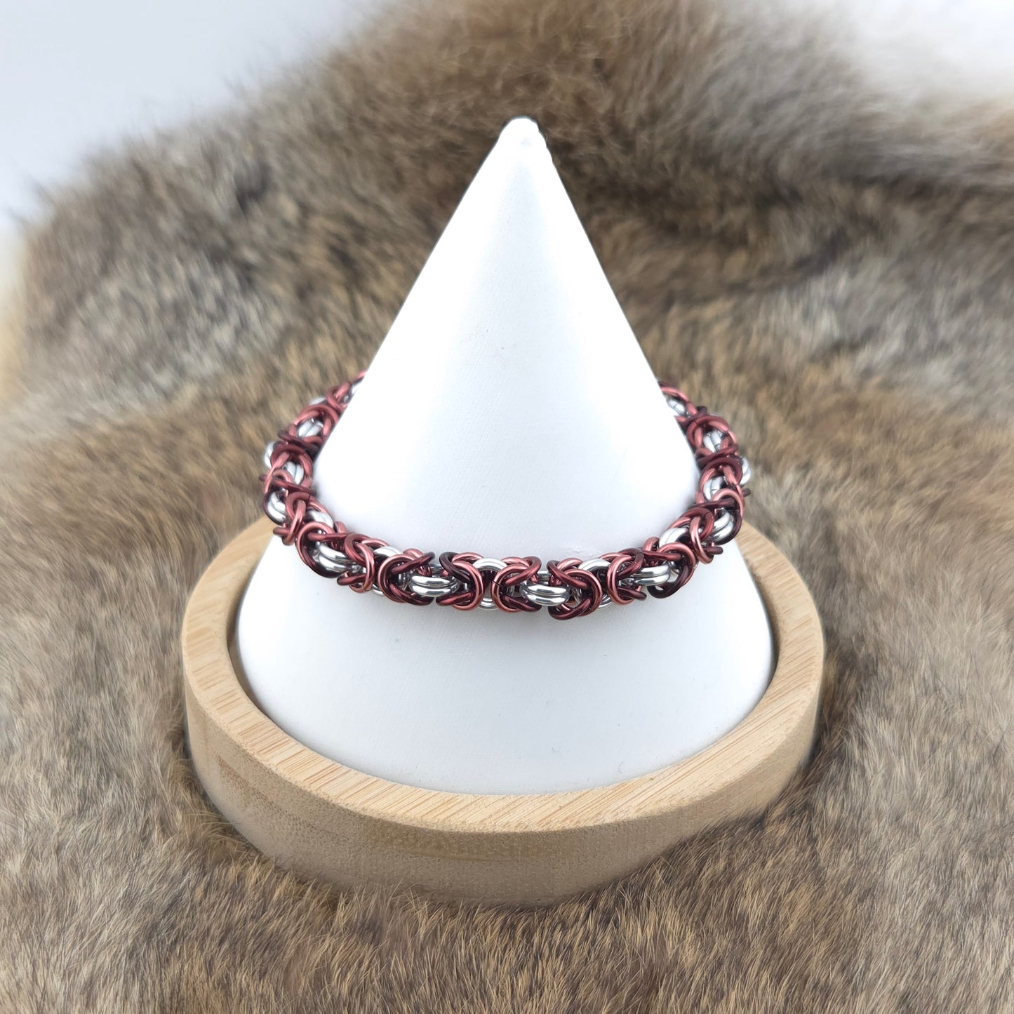 Byzantine Chainmail Bracelet - Silver, Burgundy - Premium Anodized Aluminum