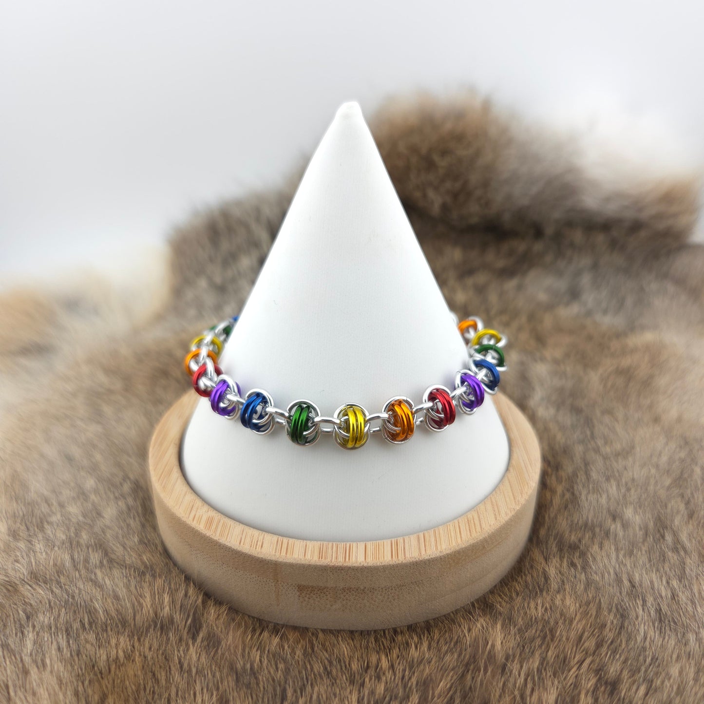 Anodized Aluminum Barrel Weave Bracelet - Pride on Silver Foxweave Studios