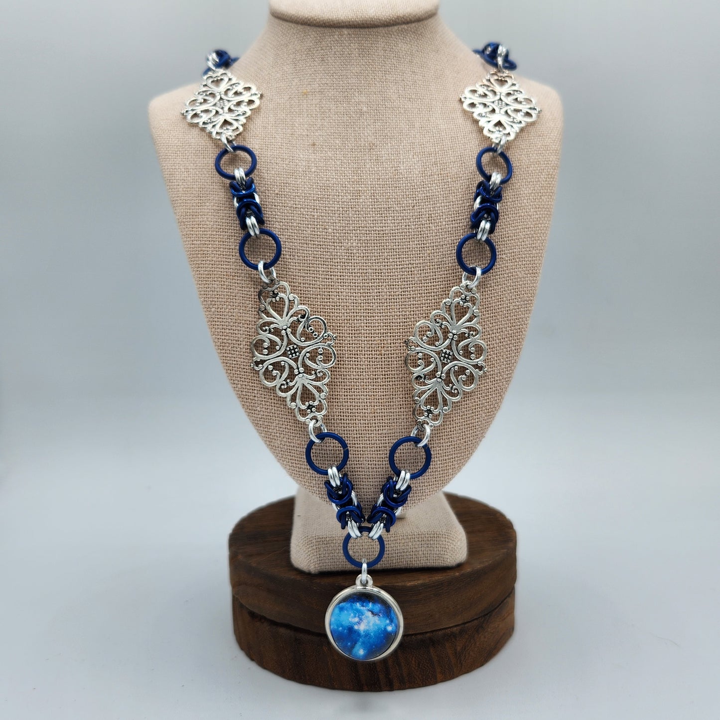 Silver and Blue Sky Ball Pendant Necklace