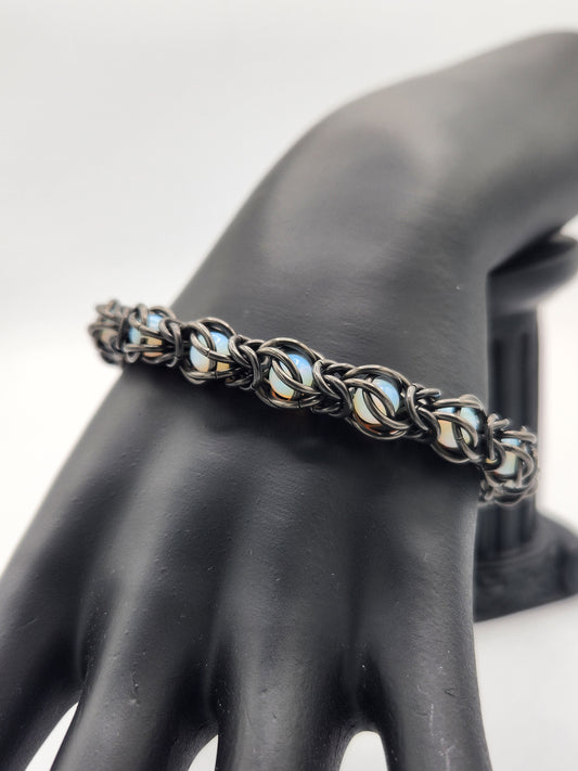 Black Glass Titanium and Opal Bracelet