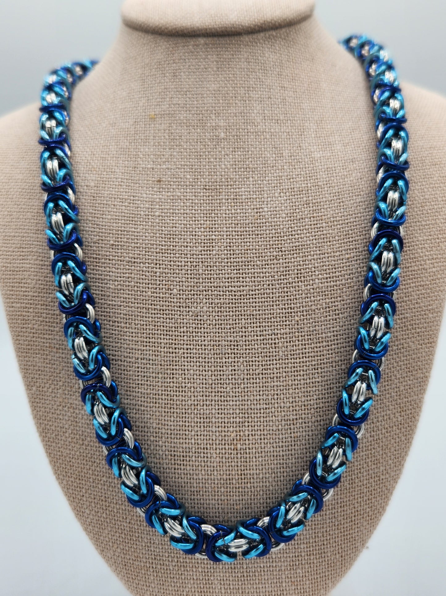 Silver, Blue, and Sky Blue Byzantine Necklace