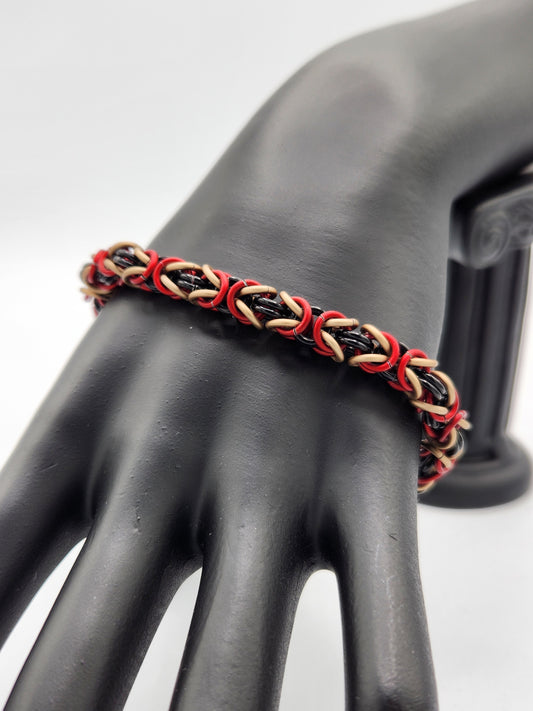 Black, Matte Taupe, and Matte Red Byzantine Bracelet