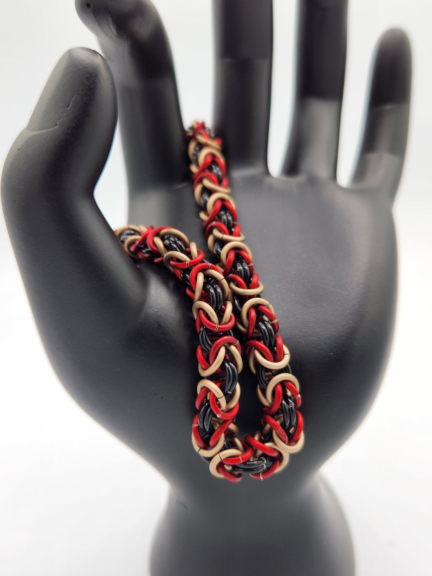 Black, Matte Taupe, and Matte Red Byzantine Bracelet