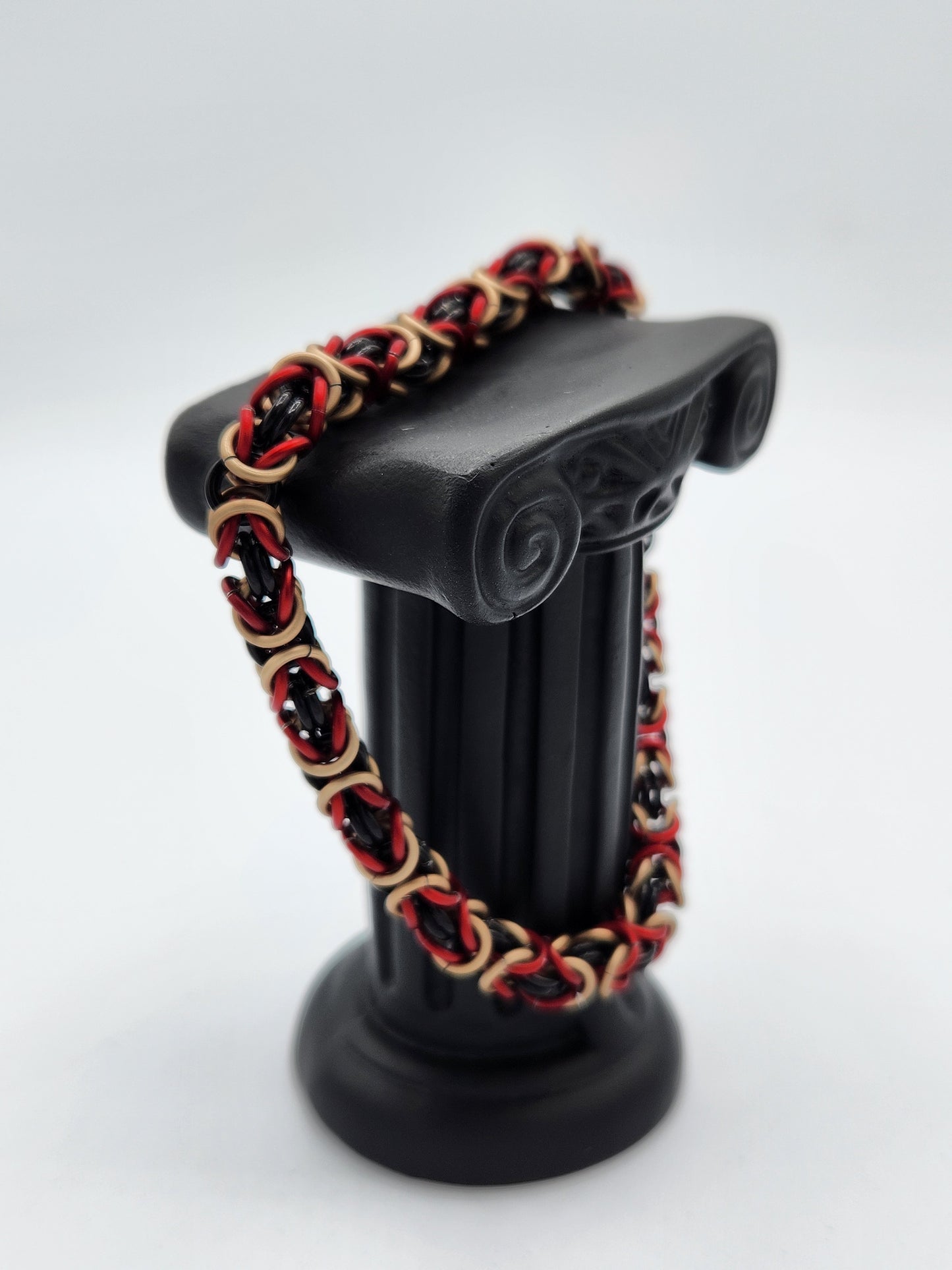 Black, Matte Taupe, and Matte Red Byzantine Bracelet