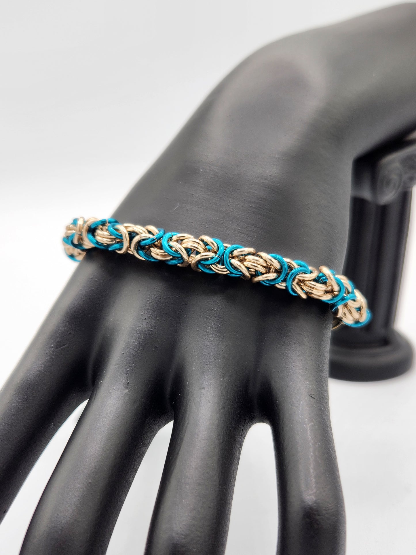 Champagne and Teal Byzantine Bracelet