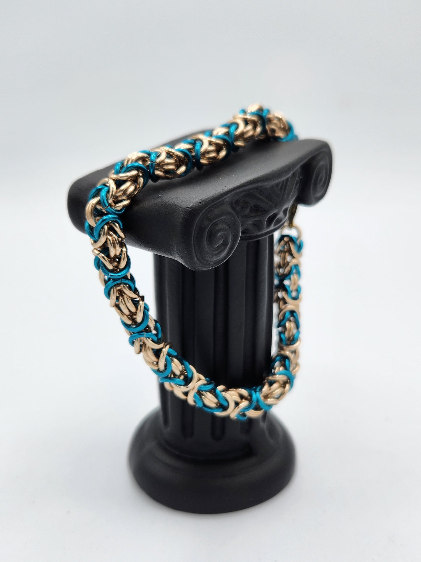 Champagne and Teal Byzantine Bracelet