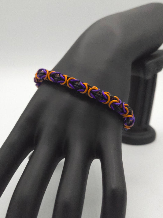 Matte Black, Matte Purple, and Matte Orange Byzantine Bracelet