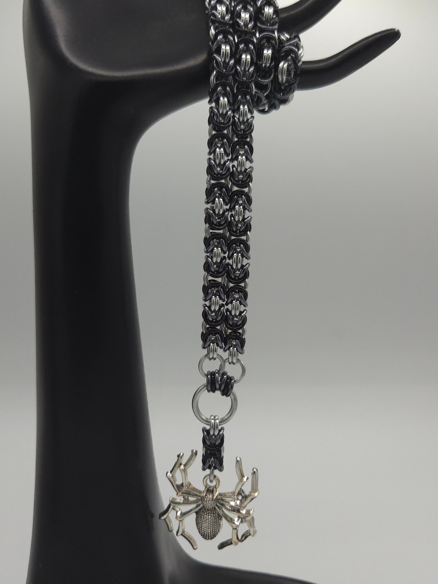 Silver, Black, and Black Ice Spider Pendant Necklace