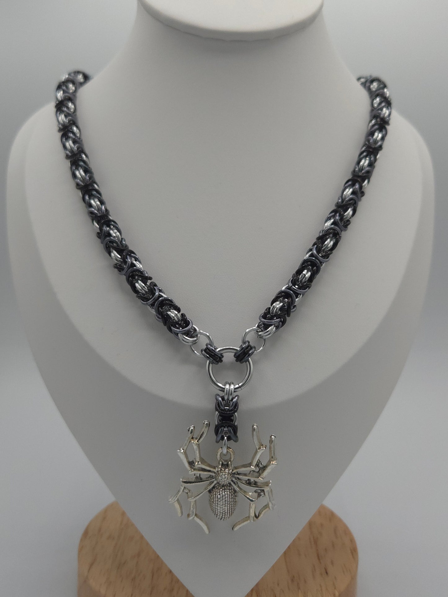 Silver, Black, and Black Ice Spider Pendant Necklace