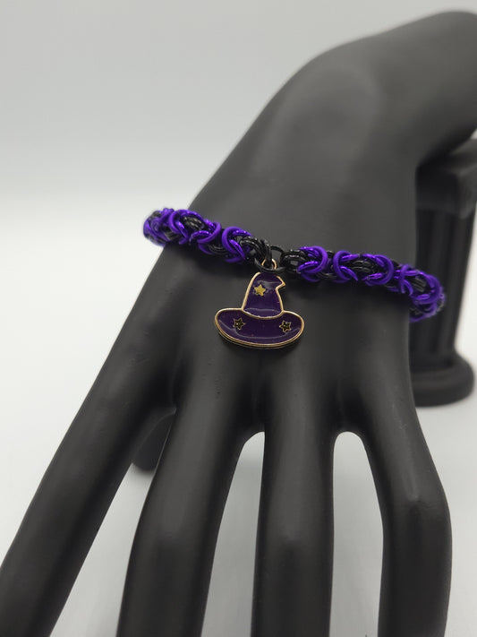 Matte Purple and Black Witch's Hat Charm Bracelet