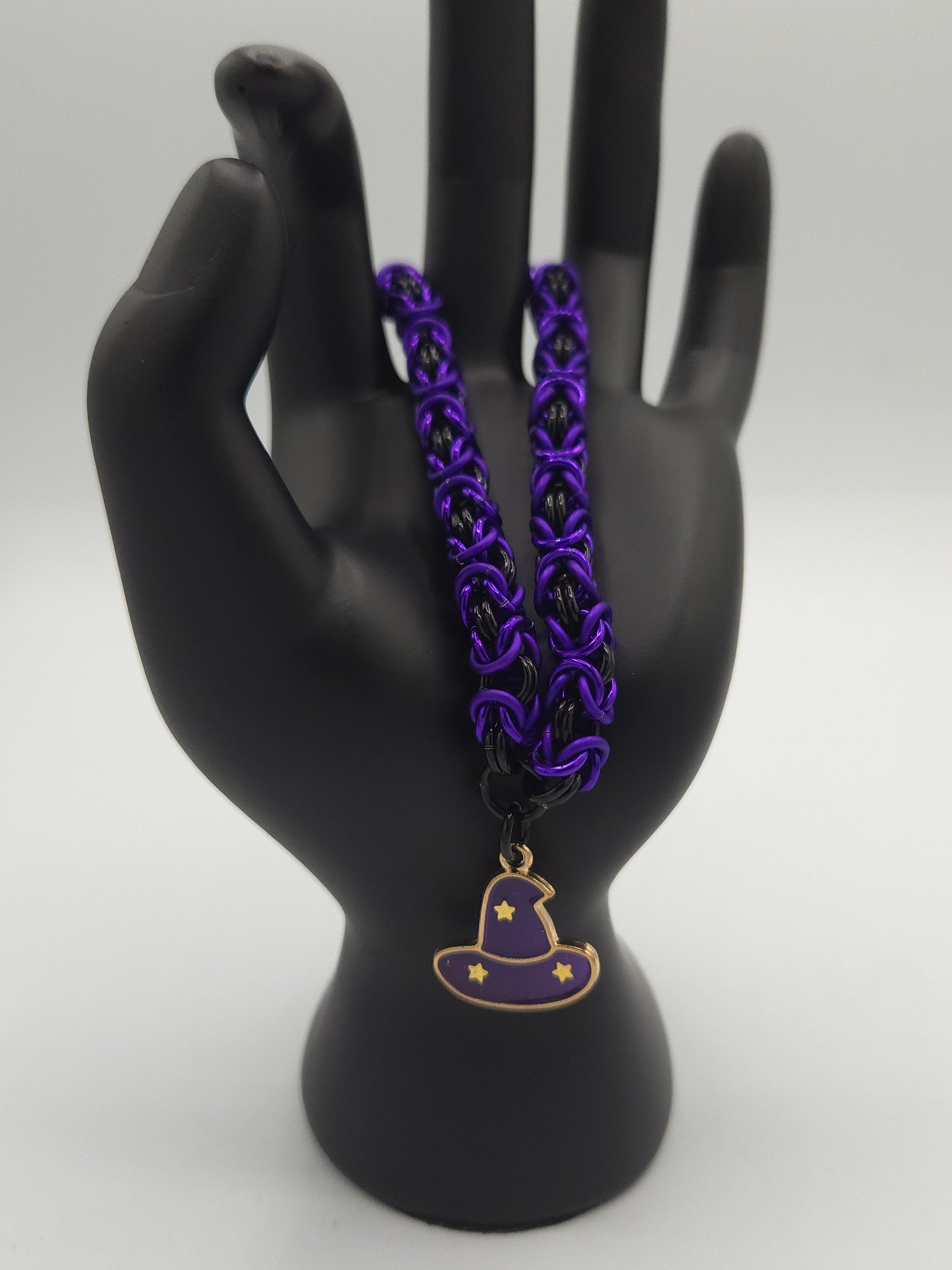 Matte Purple and Black Witch's Hat Charm Bracelet