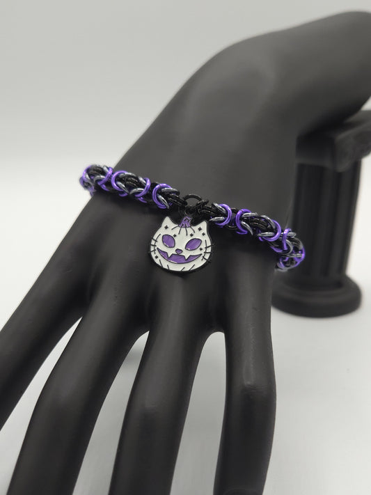 Black, Black Ice, and Purple Pumpkin Cat Charm Bracelet