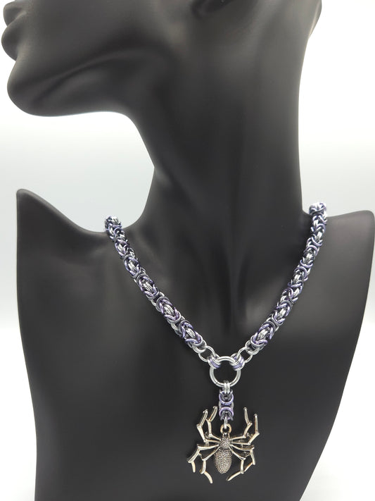 Silver, Black Ice, and Lavender Spider Pendant Necklace