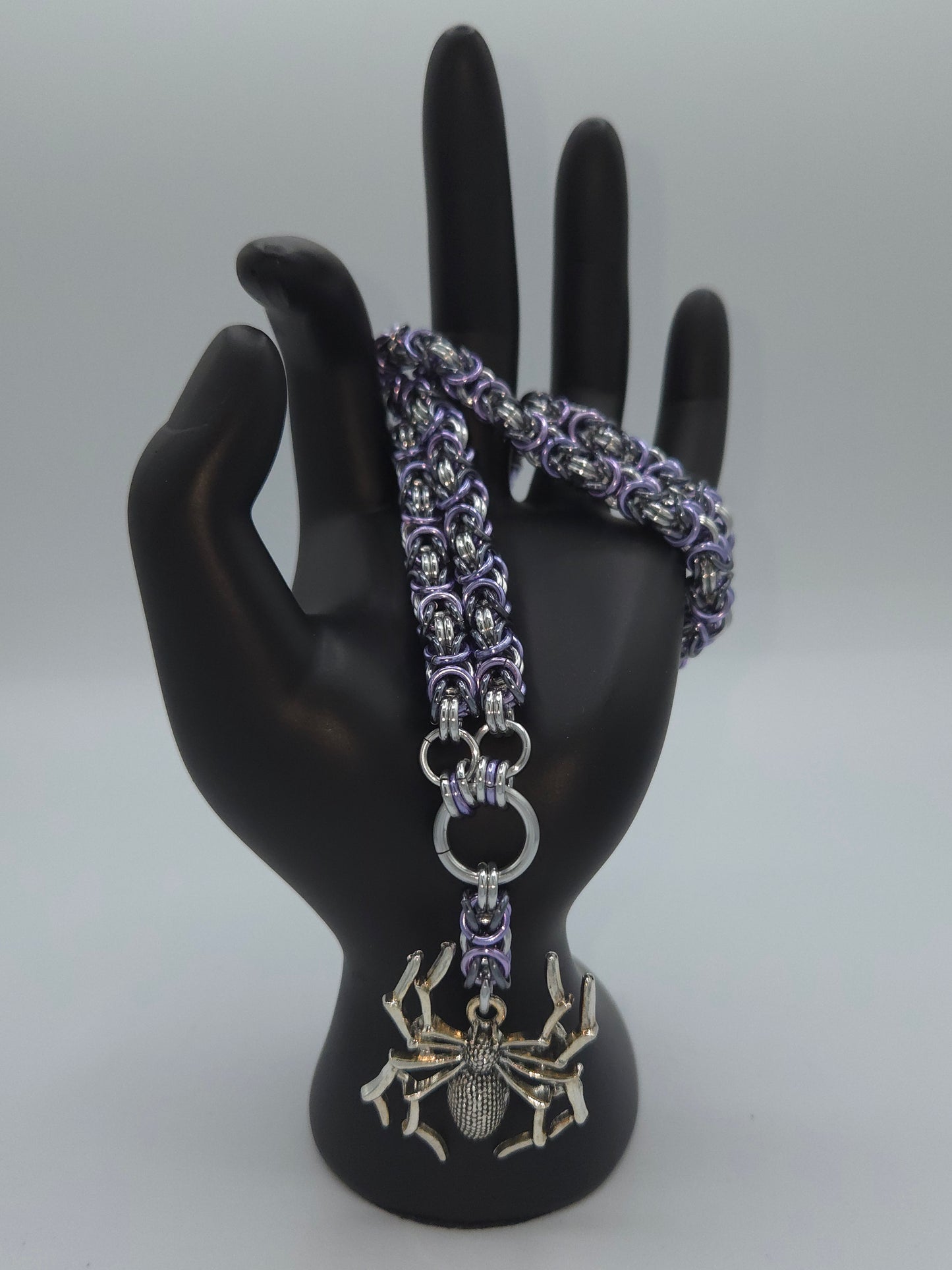 Silver, Black Ice, and Lavender Spider Pendant Necklace