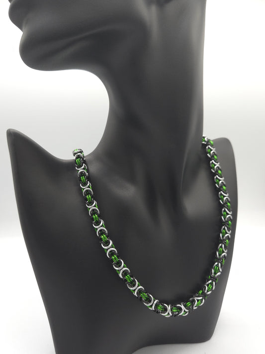 Beetlejuice! - Black, Silver, and Green Byzantine Necklace